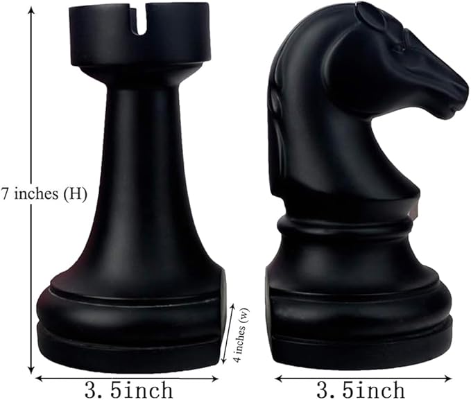 Chess Bookends, Office Decorative Bookends for Shelves, Heavy Bookends Book Stoppers Book Holders for Desk Decoration, 7x7x4 inches, Black,1Pair/2Piece