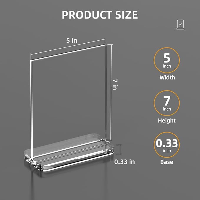 5 x 7 Acrylic Sign Holder Thickened and Widened Clear Sign Holder Display Stand T Shape Table Acrylic Paper Stands for Home Wedding Office School Restaurant 6 Pack