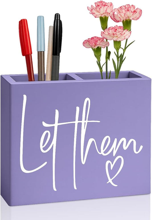 Purple Let Them Office Room Decor for Women Men HR Manager Coworker Friend Employee Wooden Pencil Holder Boss Day Gifts Funny Office Accessories Desk Decor