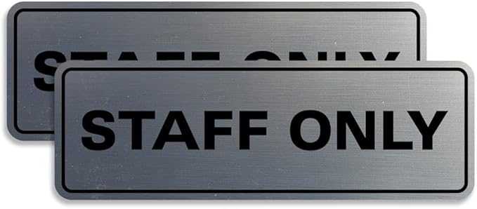 All Quality Standard Staff Only Wall or Door Sign | Easy Installation | Office Workplace Signs | Enhanced Security ‌ - Silver - Large (2 Pack)