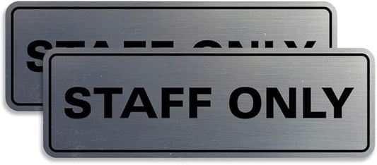 All Quality Standard Staff Only Wall or Door Sign | Easy Installation | Office Workplace Signs | Enhanced Security ‌ - Silver - Large (2 Pack)