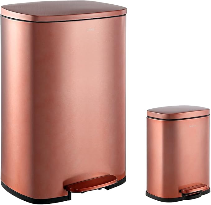happimess HPM1006D Connor Rectangular Trash Can with Soft-Close Lid and Free Mini Trash Can, Modern Fingerprint Proof for Home, Kitchen, Office, Large:12.98 Gallon Small:1.3 Gallon, Rose Gold