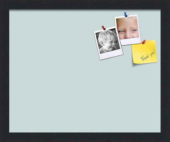 PinPix 16x13 Inch Cork Bulletin Board. This Decorative Framed Pin Board Comes with Soft Blue Design and a Satin Black Frame. Ideal for Home Office Decor or Message Board (PinPix-1814)