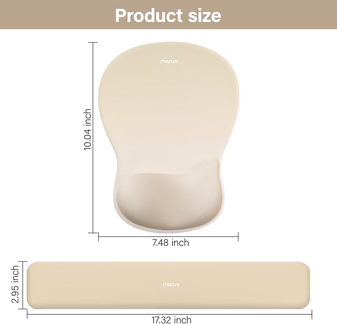MOSISO Wrist Rest Support for Mouse Pad&Keyboard Set, Ergonomic Mousepad with Concave Curved Memory Foam, Non-Slip Base Pain Relief Comfortable Rectangular Easy Typing Pad for Home/Office, Khaki