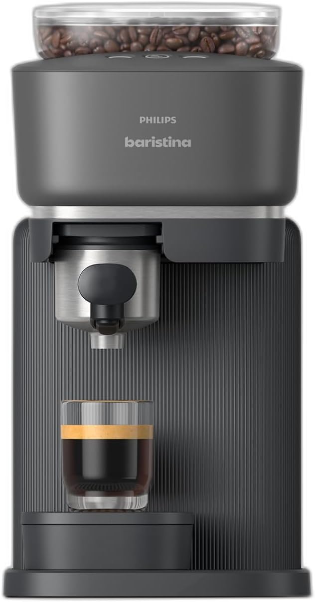 Philips Baristina Espresso Machine, Grind, Tamp & Brew Coffee Beans in One Swipe, Compact, 16 Bar Pump Pressure, Automatic Grinder, Black with Black Portafilter (BAR300/60)