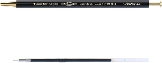 MARK'STYLE Time For Paper – Retro styling Ballpoint Pen, 0.5mm Black Gel Ink, For Office, School, and Journaling | Made in Japan, Refill Included (Black)