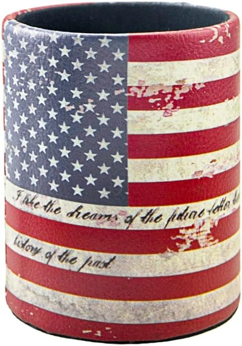 Pen Pencil Holder Cup Container PU Leather Desk Organizer Stand Decor Brush Scissor Holder Decoration Office Desk Home School (3.3" x 3.3" x 4", US Flag)