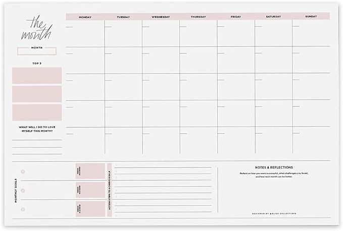 Bliss Collections Monthly Planning Pad, To Do List Notebook - Undated Tear-Off Sheets Notepad - Work Calendar, Organizer, Scheduler for Goals, Tasks - Simple (Pink), 12" x 18", 18 Sheets