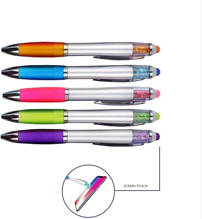 MiSiBao Stylus Pens for Touch Screens, Medium Point Pens with Crystals for Women and Kids Black Ink Pen with Stylus Ballpoint Pens with Comfort Grip for The Ipad(10 Count+4 Refills)