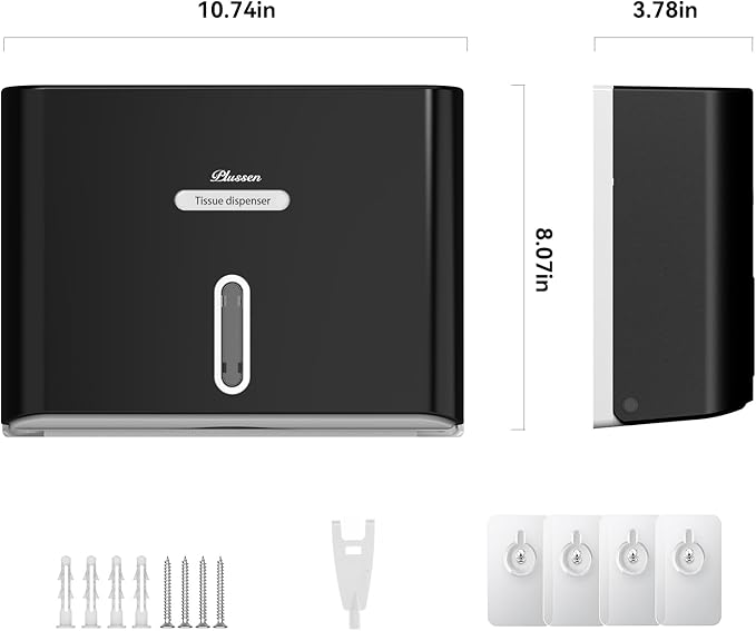 Paper Towel Dispenser Wall Mount, Adhesive No Drilling Multifold Trifold C Fold Commercial Hand Towel Dispenser,Black