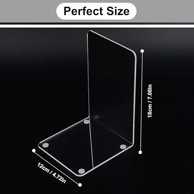 MerryNine Clear Book Ends 4pcs, Acrylic Bookends for Shelves, Non-Slip Bookend Decorative for Heavy Duty Book, Books Holder Stopper for Kids, Bookshelf Dividers Books Organizer for Office Home School