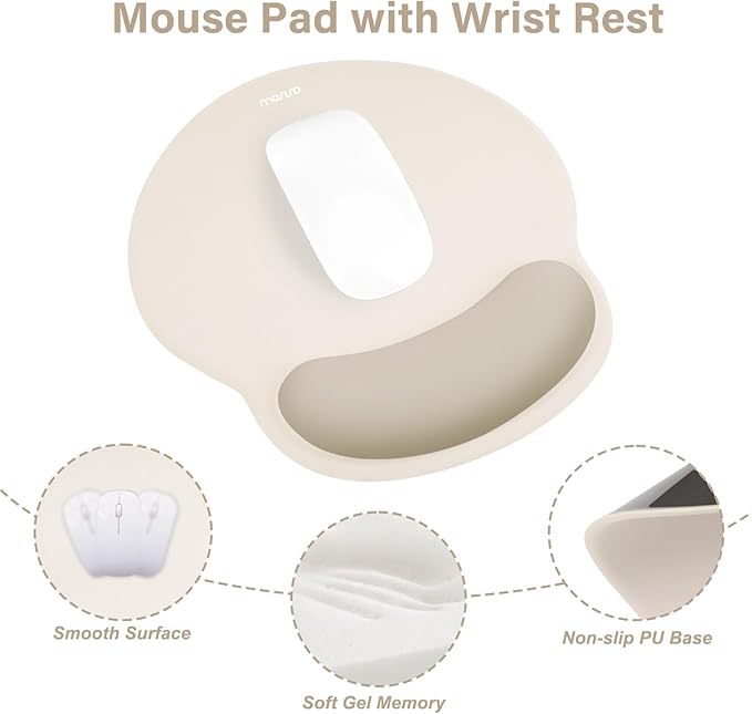 MOSISO Wrist Rest Support for Mouse Pad&Keyboard Set, Circle Curved Ergonomic Mousepad&Coaster Non-Slip Base Home/Office Pain Relief&Easy Typing Pad with Soft Cloth&Silicone Lining, Khaki