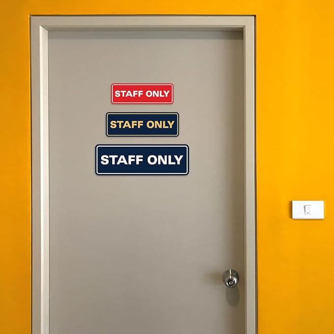 All Quality Standard Staff Only Wall or Door Sign | Easy Installation | Office Workplace Signs | Enhanced Security ‌ - Red/Yellow - Medium (1 Pack)