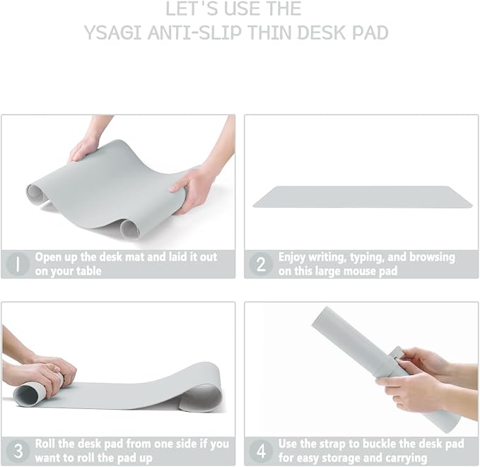 YSAGi Non-Slip Leather Desk Pad L Size, Waterproof Laptop Computer Desk Keyboard Mat, Table Protector Blotter Mat, Large Mouse Pad for Office/Work/Home/Decor(Silver-Grey, 35.4" x 17")