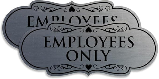 Designer EMPLOYEES ONLY Sign | Easy Installation | Office or Business Signs | Workplace Safety - Silver - Medium (2 Pack)