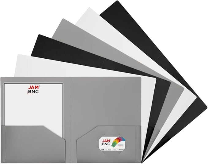 JAM PAPER Heavy Duty Plastic 2 Pocket Extra Tough School Folders - Assorted Business Colors - 6/Pack