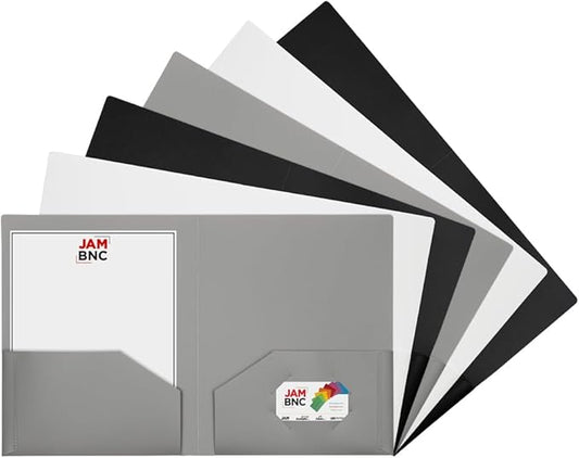 JAM PAPER Heavy Duty Plastic 2 Pocket Extra Tough School Folders - Assorted Business Colors - 6/Pack