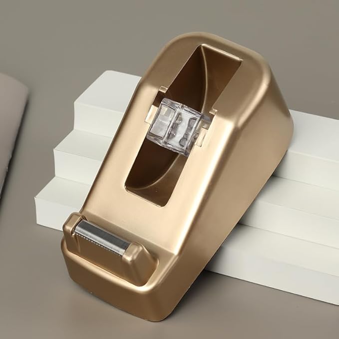 Basics Desktop Tape Dispenser, Office Desk Tape Dispenser, Heavy Duty Desk Accessories Office Tape Dispensers, Weighted Non-Skid Base,Ideal for Home, Office, School, or Business (Gold)