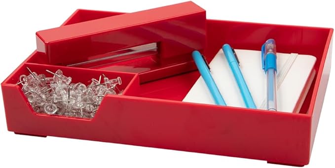 JAM Paper Stackable Half Desk Trays - Red - Office & Desk Supply Organizer Top Tray - Sold Individually