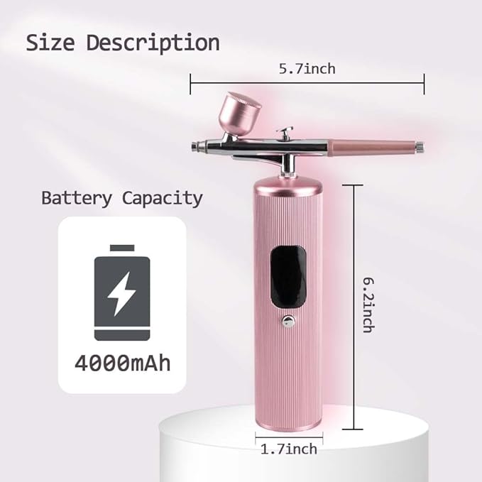 48PSI High-Pressure Airbrush Kit with Compressor, 0.3mm Nozzle & 4000mAh Battery - Handheld Portable Spray Gun for Nail Art, Makeup, Painting, Graffiti, Cake Decorating,Model Coloring (Pink)
