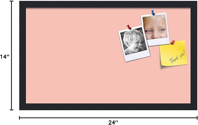 PinPix 24x14 Inch Cork Bulletin Board. This Decorative Framed Pin Board Comes with Pink Pastel Design and a Satin Black Frame. Ideal for Home Office Decor or Message Board (PinPix-1813)