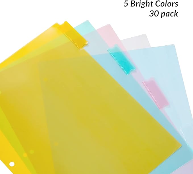 Seashell 5-Tab 6 Sets Plastic Binder Dividers, 8 Tab Insertable Index Dividers with 3 Hole Punch, Letter Size, Durable, Assorted Colors, School Subject Binder Organizers