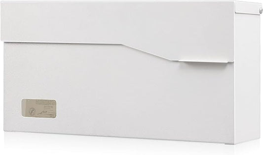 xydled Mailbox Wall Mount Door Mailboxes for Outside, Large Steel Hanging Metal Mailbox, Modern Post Box Package Parcel Drop Box for House Home, Textured White, 14.56''x7.1''x4''
