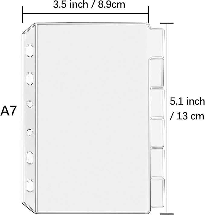 12PCS A7 Binder Pockets with No Zippers, Zipless Budget Envelopes with Index Bits Design, A7 Binder Pouch for 6 Ring Binder, Money Folder Organizer,Clear PVC Savings Challenges Envelopes,12PCS