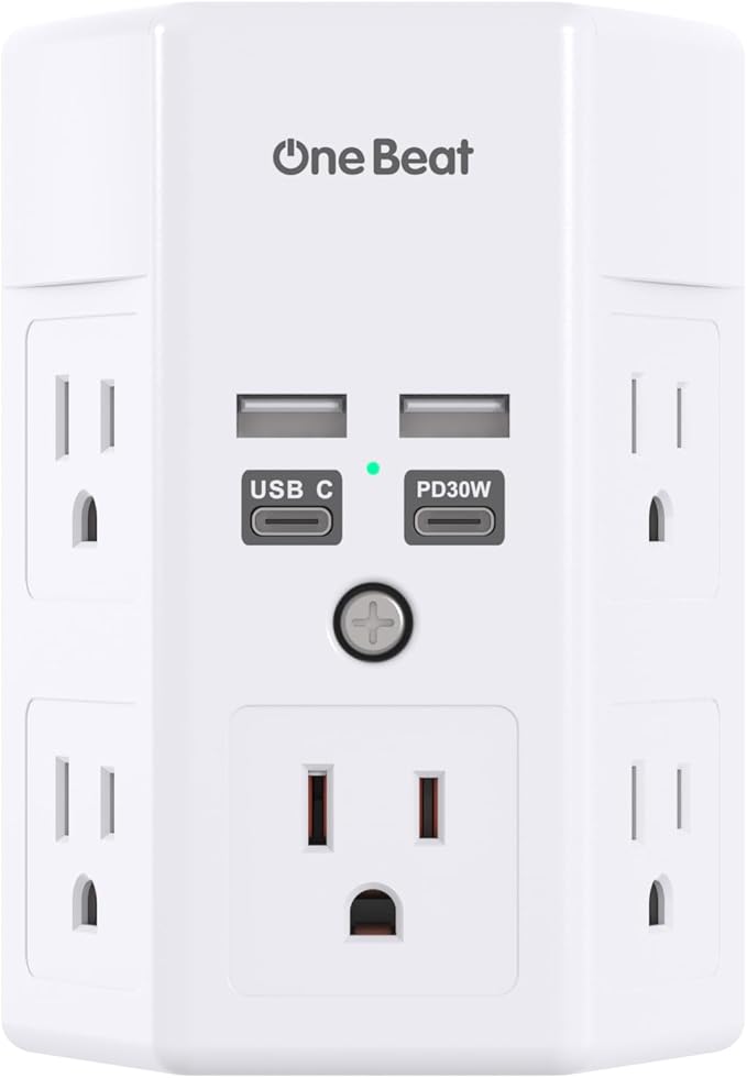 Surge Protector, 5 Outlets Extender with 4 USB Ports(USB C PD30W), 3-Side 1680J Power Strip Multi Plug Outlet Expander, USB Wall Charger, Outlet Splitter Adapter Wall Mount for Home Office(White)