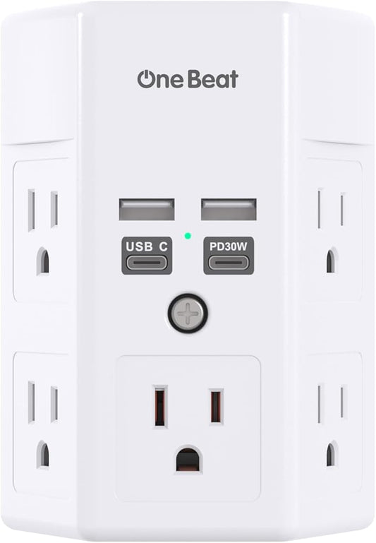 Surge Protector, 5 Outlets Extender with 4 USB Ports(USB C PD30W), 3-Side 1680J Power Strip Multi Plug Outlet Expander, USB Wall Charger, Outlet Splitter Adapter Wall Mount for Home Office(White)
