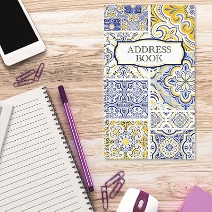 Current Mediterranean Citrus Address Book-94 Pages;Small 5" x 8-1/2" Size for Purse or Office,Spiral Bound Soft Cover Organizer for Contacts,Addresses,Email, & Phone Numbers + 50 Replacement Stickers