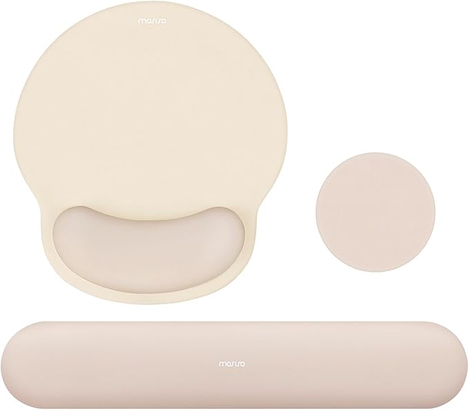 MOSISO Wrist Rest Support for Mouse Pad&Keyboard Set, Circle Curved Ergonomic Mousepad&Coaster Non-Slip Base Home/Office Pain Relief&Easy Typing Pad with Soft Cloth&Silicone Lining, Apricot