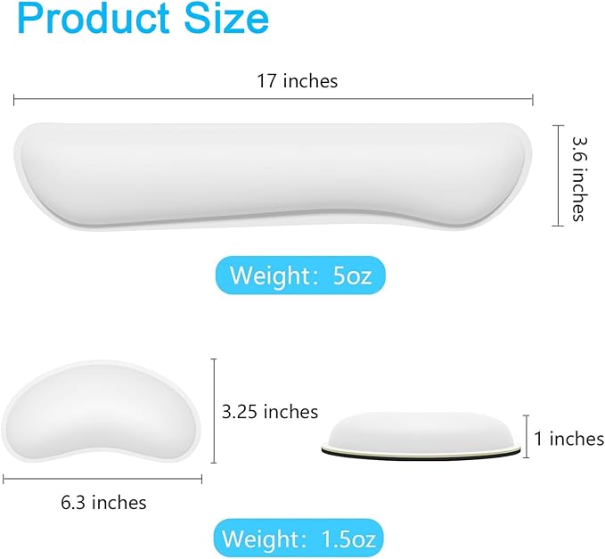 Dapesuom Keyboard Wrist Rest Set, Cute PU Leather Wrist Cushion for Computer Keyboard and Mousepad, Memory Foam Mouse Pad Rests Support with Non-Slip Base for Typing Pain Relief, Laptop, Ivory White