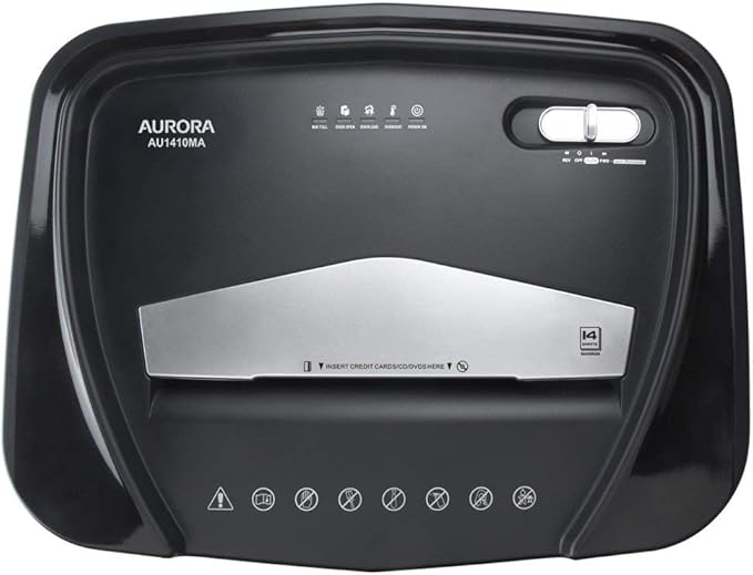 Aurora Professional Grade High Security 14-Sheet Micro-Cut Paper/CD and Credit Card Shredder, 30 Minutes Continuous Run time