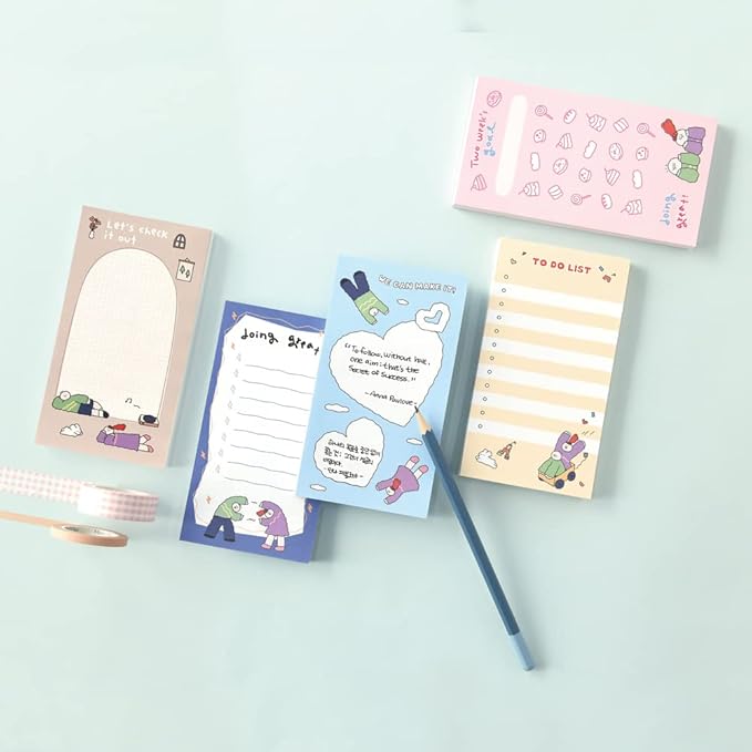 Monolike Memopad Olly Molly Weekend SET - 4 Packs, 4 Different Designs, 80 Sheets Per Pad, Total 320 Sheets, Note pads, Writing pads, 80x148mm