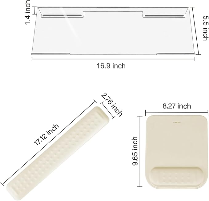 MOSISO Computer Keyboard Stand&Wrist Rest Support for Keyboard &Mouse Pad Set, Ergonomic Massage Wrist Rest Set, Easy Typing Working Acrylic Clear Stand for Office Home, Khaki