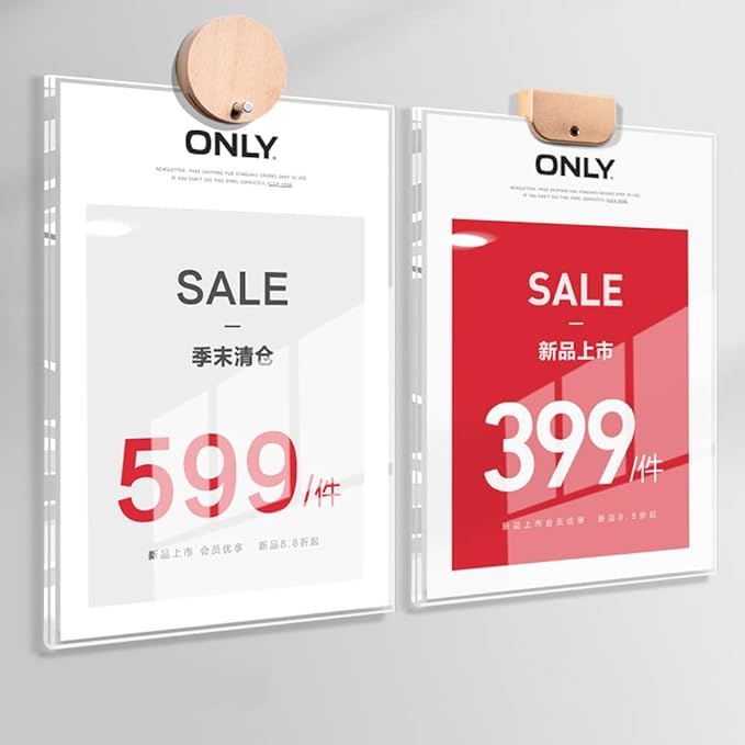 Wall Mount Acrylic Sign Holder with 3M Tape, Photo Menu Flyer Display Frames for Mall, Office, Home, Restaurant (Metal Vertical A4 210×297mm/8.27×11.69inches)