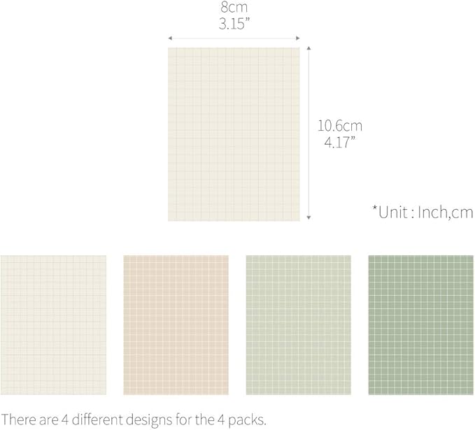 Monolike Memopad Smoothie Ver.3 design SET - 4 Packs, 4 Different Designs, 100 Sheets Per Pad, Total 400 Sheets, Note pads, Writing pads