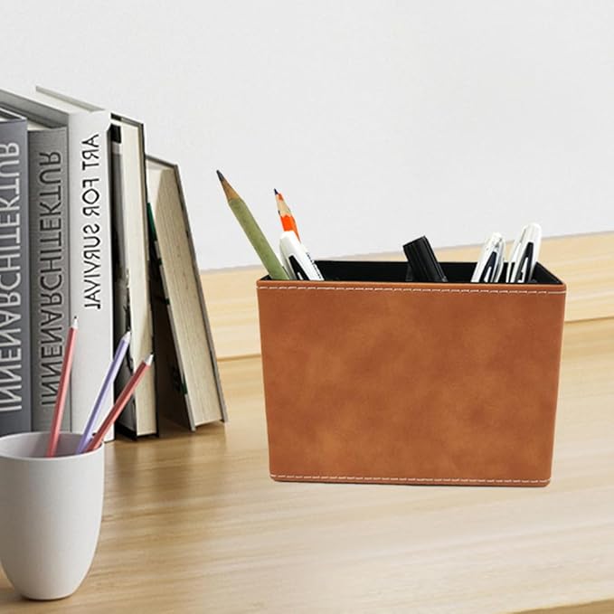 Pen Holder for Desk Pencil Organizer Cute Cup Holders Aesthetic (Yellow Brown, 5.91" x 4.33" x 2.76")