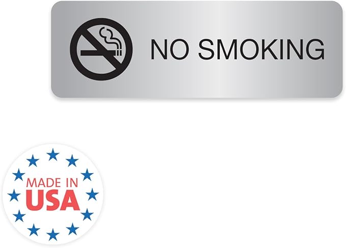 No Smoking Silver Sign/Small Business Restaurant Office School Smoking Prohibited Notice / 3" x 9" Flat Easy Adhesive Door And Wall Mount/Made In The USA