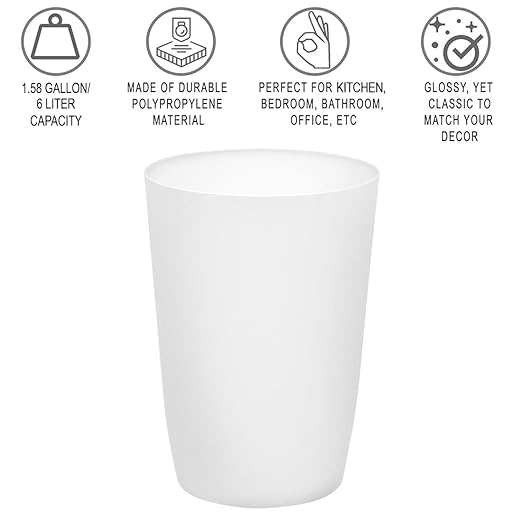 HOLDN’ STORAGE Small Trash Can - 1.58 Gallon Open Top Waste Bin, Compact Waste Can Perfect for Bathroom, Kitchen, Office, Dorm - Durable Garbage Can - Glossy White