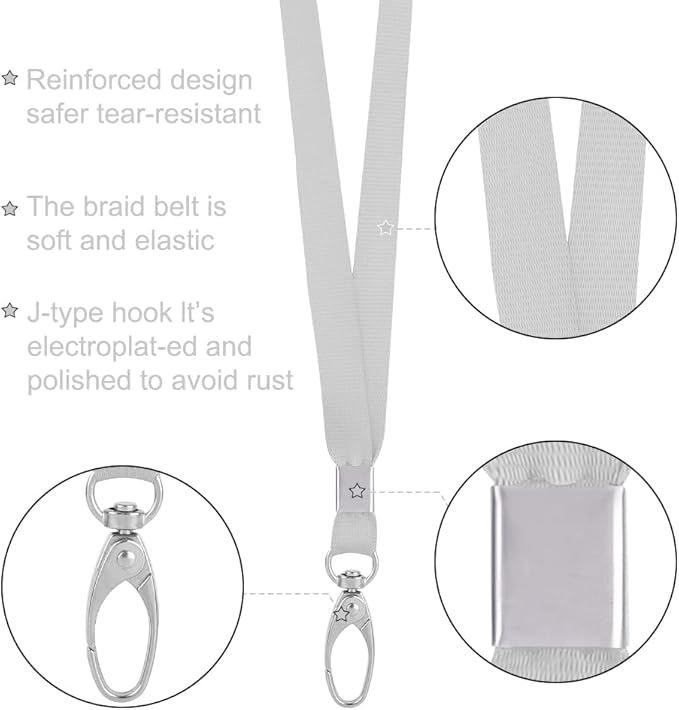 10pack Lanyards for Id Badges Holder Bulk Lanyard with Clip Swivel Hooks for Name Tag ID Badge Holder,Students, Employees (10, Grey)