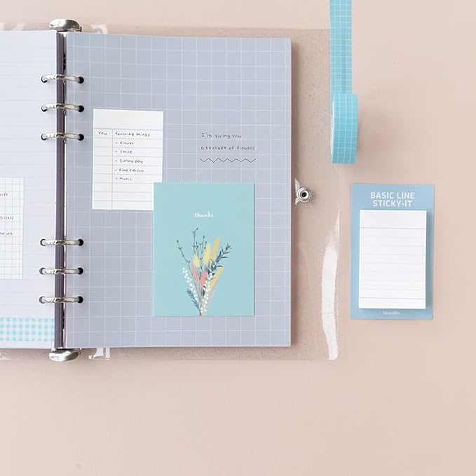 Monolike Basic Line Blue Sticky-it - 6p Set Self-Adhesive Memo Pad 50 Sheets