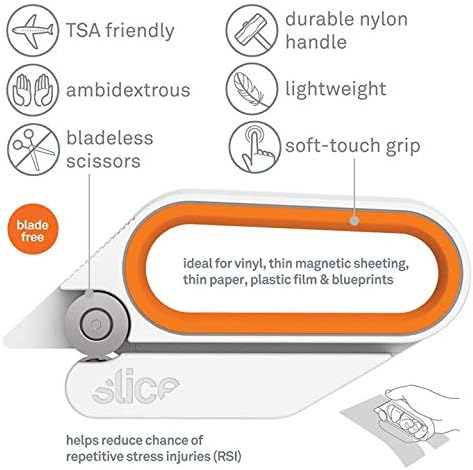 Rotary Scissors Cutting Tool by Slice, Bladeless Scissors, 10598 Ambidextrous Cutter Ideal for Cutting Gift Wrap, Gift Basket Cellophane, Paper 6 Pack, Model Number: 10598-CS