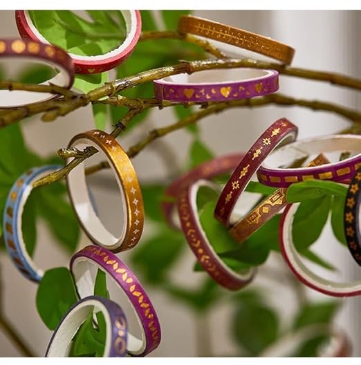 YUBX Skinny Gold Washi Tape Set Basic Foil Print Decorative Masking Tapes for Arts, DIY Crafts, Journals, Planners, Scrapbook, Wrapping (Lavender)