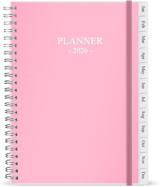 2026 Planner - Monthly Planner Runs January 2026 to December 2026, 6.25" x 8.25", 12 Monthly Tabs, 14 Notes Page, Inner Pocket, Flexible Cover with Twin-Wire Binding, Planners 2026, Pink