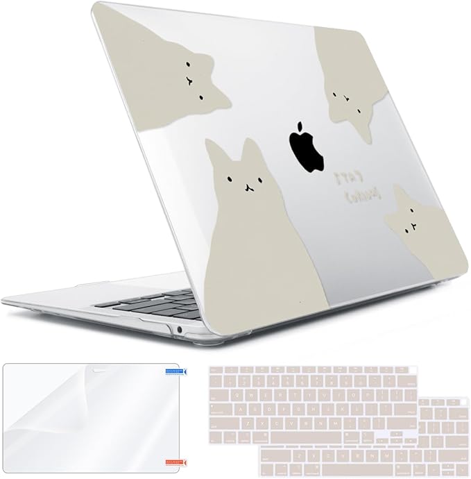 for MacBook Air 13 inch Case 2018 2019 2020 2021 2022 Release A2337 M1 A2179 A1932 Retina Display & Touch ID, Plastic Hard Shell Case +Keyboard Cover+Screen Protector+Webcam Cover, Cats