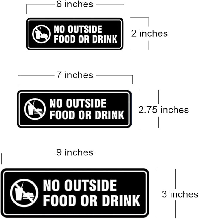 Standard No Outside Food or Drink Door/Wall Sign -Red - Large 2 Pack