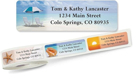 Colorful Images Calm Seas Rolled Personalized Return Address Mailing Labels with Dispenser, Customize with Name & Shipping Address, 250 ¾” x 2½” Self Adhesive, Easy Peel Label Roll