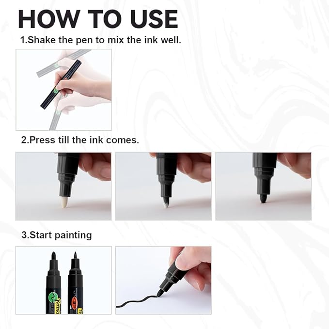 TRANSON 2 Black Dual-tip Permanent Paint Markers Oil Based Waterproof